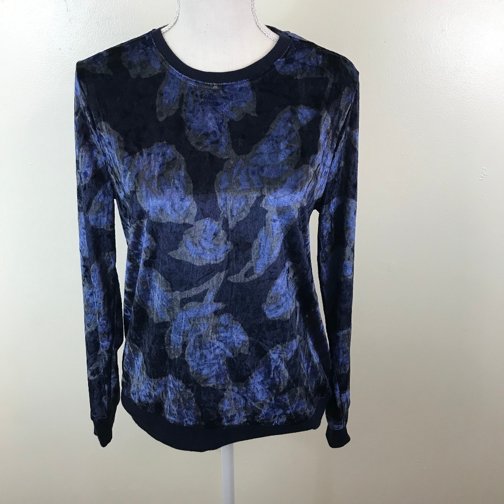 Nanette Lepore Blue Floral Velvet Long Sleeve Top